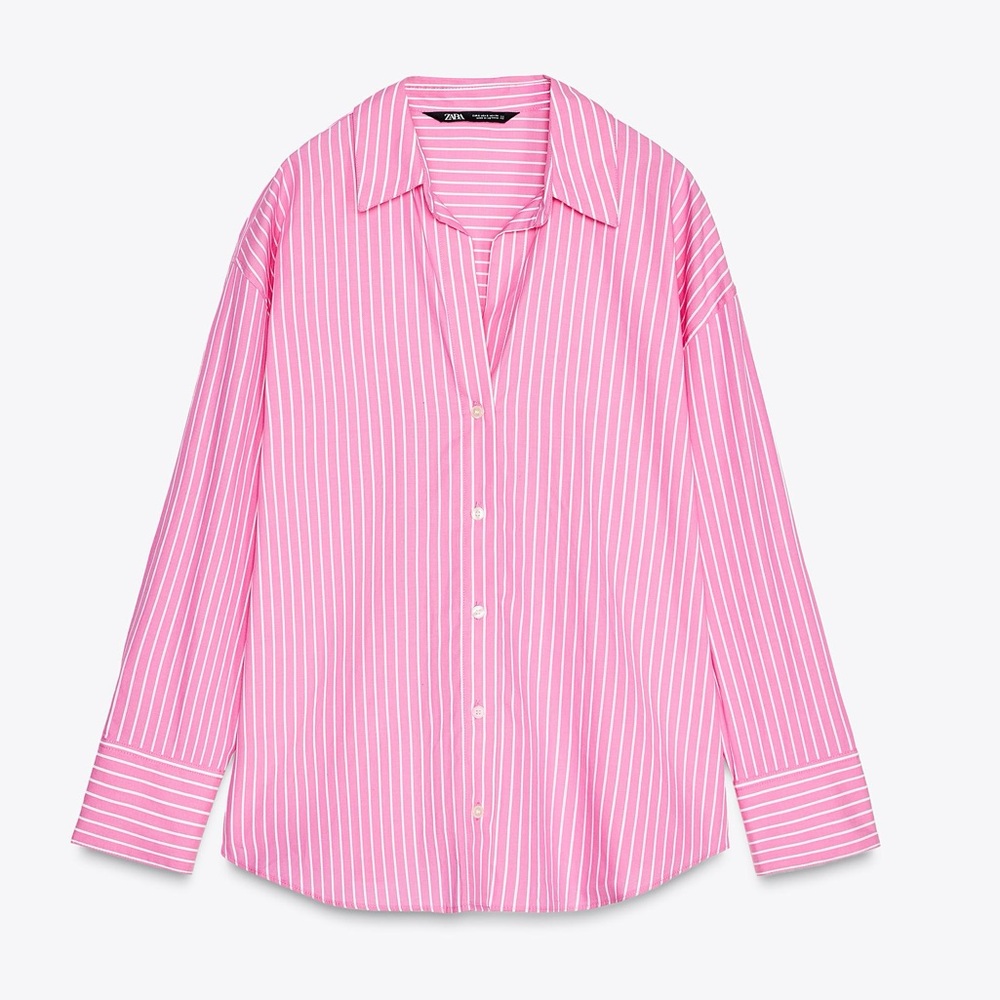 Zara Pink and White Striped Button-Down Shirt